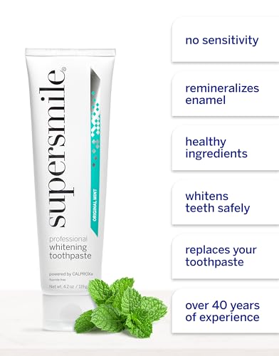 Supersmile Mint Whitening Toothpaste 8 Oz - Whitens 6 Shades, Fluoride Free, Professional-Grade