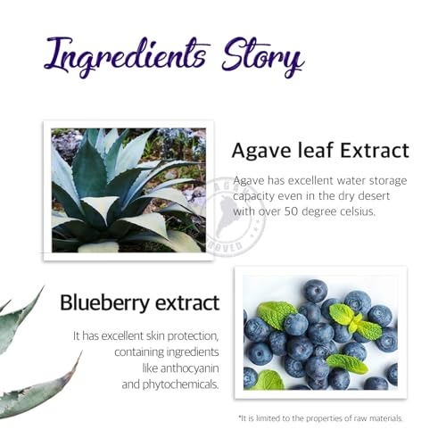 Petitfee Agave Cooling Hydrogel Face Mask 5ea - Quick Calming Facial Mask with Blue Energy Complex, Agave, Blueberry, Eggplant, Caffeine Extracts, Moisturizing, Soothing Care