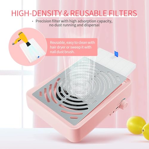 SAVILAND Pink Nail Dust Collector with Lamp 40W Vacuum for Salon & Home Use