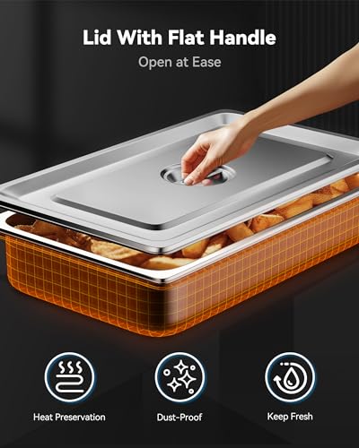 ZeroPone 4 Pack Full Size 4-Inch Deep Stainless Steel Hotel Pans with Lids, Thickened Commercial Food Storage