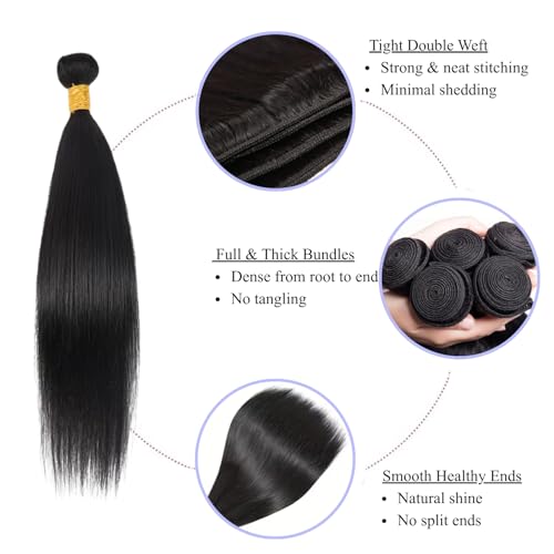 Human Hair Bundles 12, 14, 16 Inch - Natural Black, 3 Bundles Virgin Straight