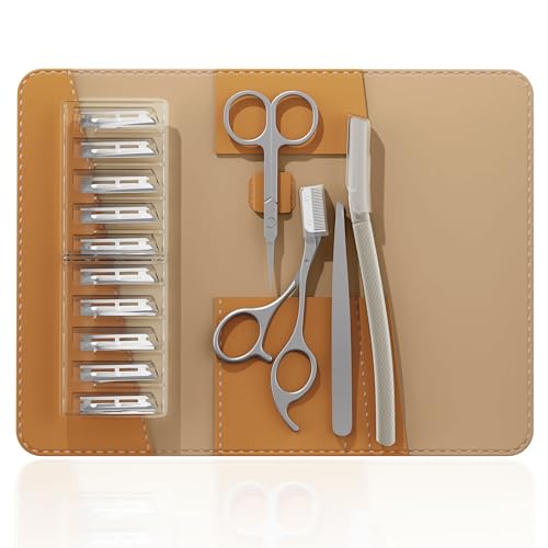 Tweezers for Women Facial Hair, 4 in 1 Eyebrow Kit with Tweezers, Eyebrow Trimmer Scissors, Razor, Style Leather Travel Case, Hair Plucking Daily Beauty Tools