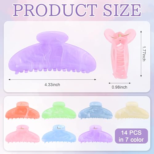 Large Non-Slip Acrylic Hair Claw Clips Set - Bulk 14 Pack for Women & Girls