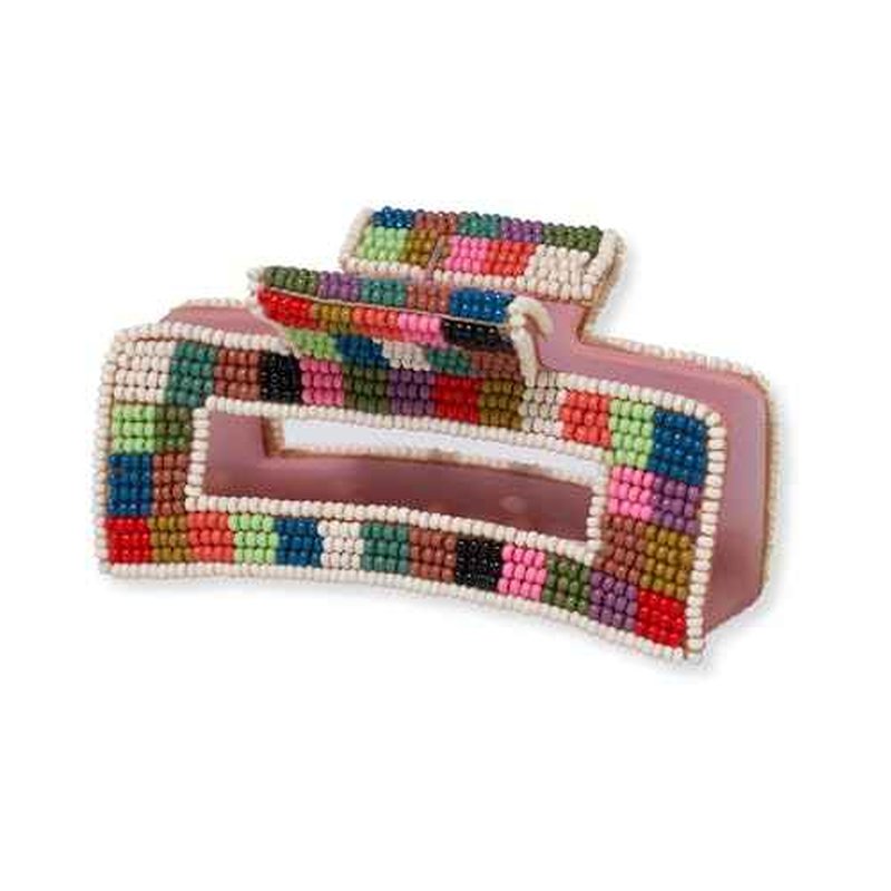 INK+ALLOY Beaded Hair Clips, Lola Large Statement Boho Cute Claw Clips for Women, Secure Hold for Thin & Thick Hair, Handmade Accessories for the Modern Bohemian, 3.5-Inches (Multi Color Checkered)