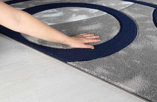 Navy Modern Area Rug 5x7 Circles Geometric Fluffy Hand Carved Floor Carpet