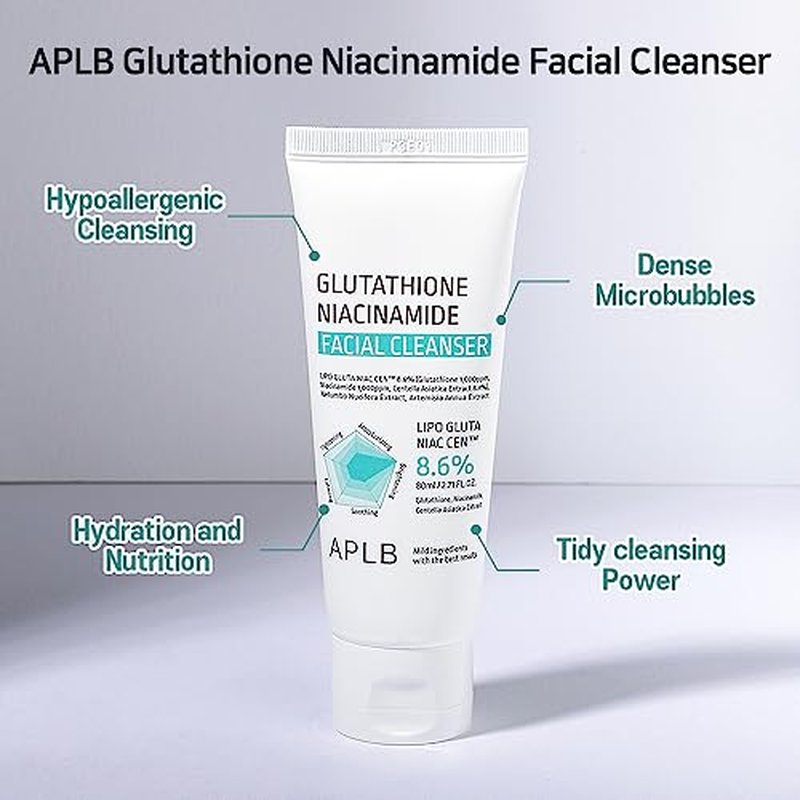 APLB Glutathione Niacinamide Facial Cleanser | LIPO GLUTA NIAC CEN¢â 8.6% 2.71 FL.OZ/Korean Skincare, Cares for Tighten Pores & Sebum, Long lasting nourishment and deep moisture for soft skin