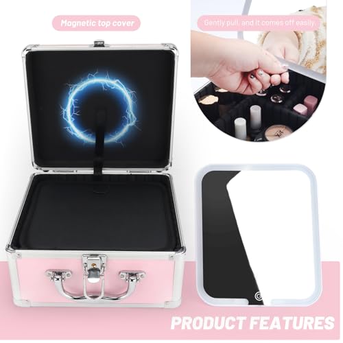 HAISKY Icy Pink Makeup Case with LED Mirror, Lockable Portable Vanity Organizer