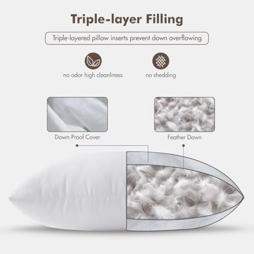MIULEE 30x30 Inch Feather Down Pillow Inserts Set of 2 - Soft & Fluffy Support
