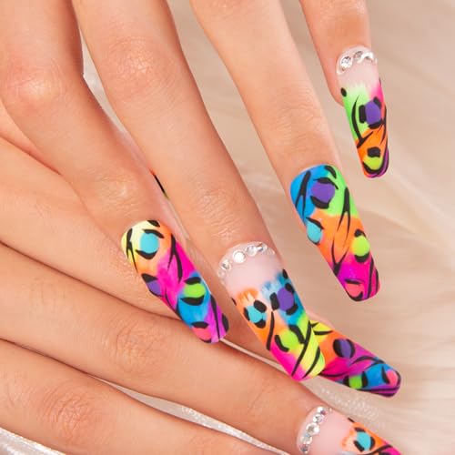 Lovful Press on Nails Illusion - Handmade Full Covered Crystals, Reusable Coffin Shape, Size 1.3 in (L) - Salon Quality