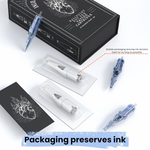 Inlumino Heart Ink Black Ink Cartridges for Tattoo Practice - 6 Pack