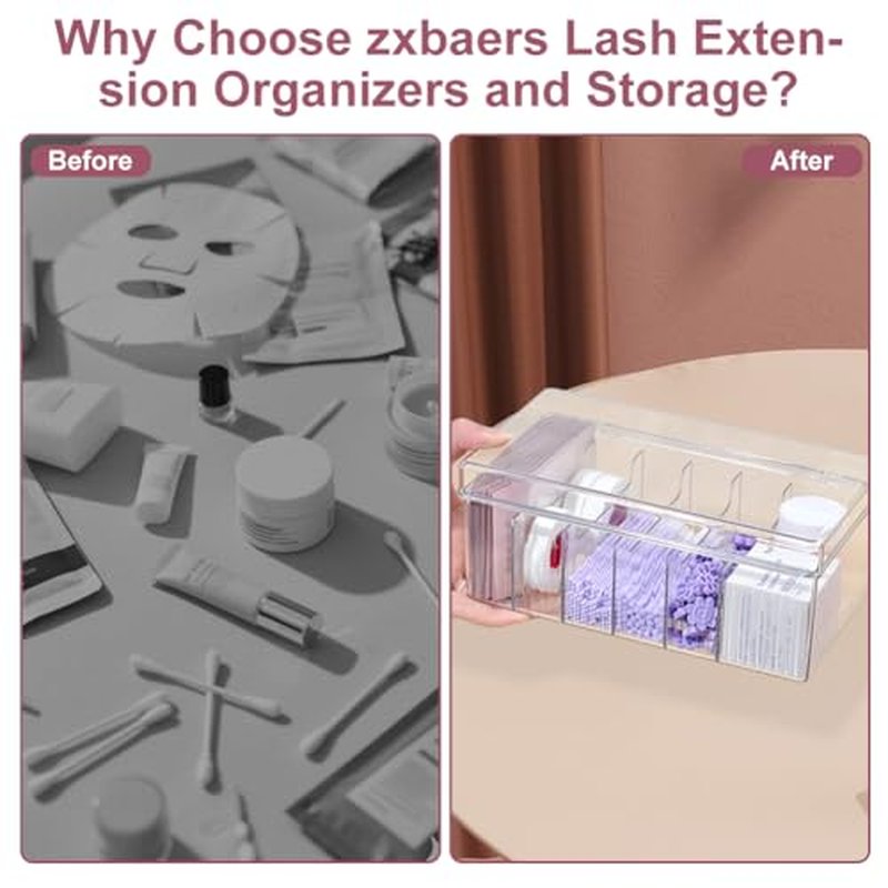 2PCS Acrylic Lashes Organizer, Eyelash Storage Box with 2PCS Tweezers and Sticky Notes, Large Capacity Eyelash Extension Supplies Organizer with Lid, Neatly Store and Organize Your Lash Supplies