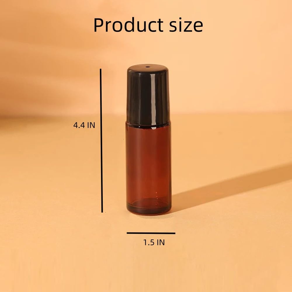 2 Pcs 50ml Glass Empty Roller Bottles, Deodorant Roll On Bottles Deodorant Containers,Roller ball deodorant container, Empty Roller Ball Bottles For Essential Oils Perfume Cosmetics (2pcs Round Brown)