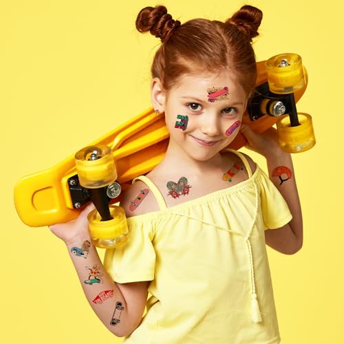 Skateboard Temporary Tattoos - Skateboarding 85 PCS Sports Themed Stickers for Kids Birthday Party Supplies, Decorations, Favors, and Prizes - Cute Gifts for Boys and Girls