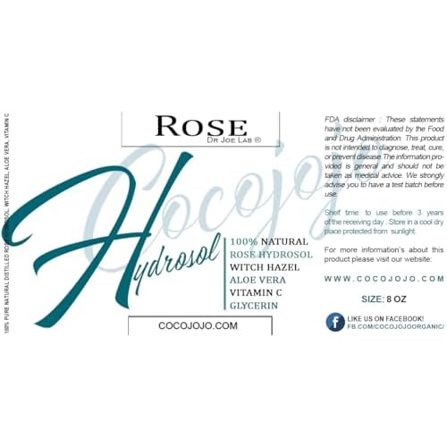 Dr Joe Lab Rose Water Hydrosol, Vegetable Glycerin, Aloe Vera, Vitamin C & Witch Hazel Mix - Natural, Non-GMO, Floral, Face, Hair, Body, Toner Bulk (8 oz & Sprayer)