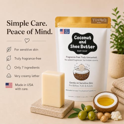 Fragrance-Free Baby Bar Soap Pack of 7 - Unscented Organic Gentle Skin Care for Toddlers and Adults