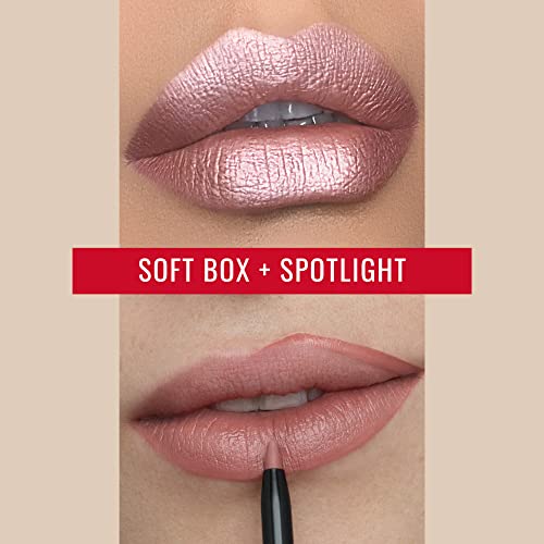 Runway Rogue ¡®Soft Box¡¯ Nude-Pink Pearl Glam Shimmer Long Wear Liquid Lipstick Bundle with ¡®Spotlight¡¯ Matte Light-Beige Designer Liner Lip Liner