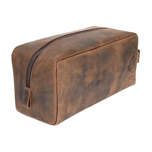 Leather Toiletry Bag, Cosmetic Case, Classy Dopp Kit - Best Gift - Premium Genuine Leather Dopp Kit Shaving Kit Organizer Travel Kit Pouch Bag f - Large Size (Oil pull up) (Dark Brown)