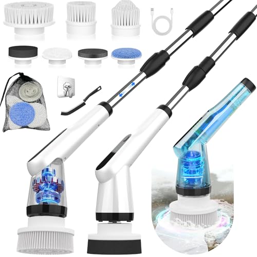 WKY-Electric Spin Scrubber - Upgraded 12-in-1 IPX7 Waterproof Shower Scrubber, Retractable Handle & 2-Speed for Toilet, Bathroom, Bathtub, Tile Floors
