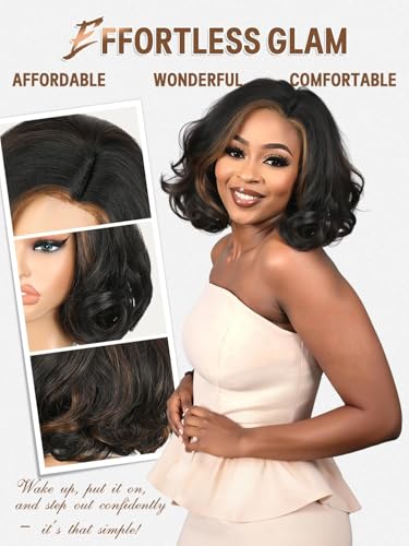 Highlight Brown Short Yaki Curly Wig 10 Inch Natural Wave Bob Hair