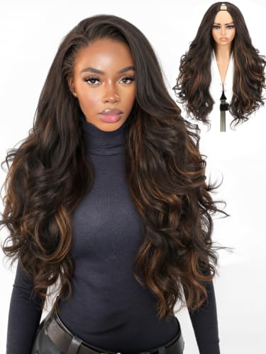 Highlight Brown Layered Yaki Curly Half Wig with V Part Design for Women