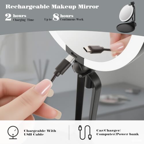 Lighted Makeup Mirror 40X Magnification Foldable Dual-Sided - Black
