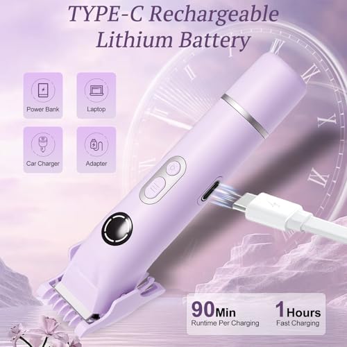 2025 New Bikini Trimmer for Women, 4 in 1 Dual Head Electric Razor, IPX7 Waterproof (Wet/Dry), Painless Hypoallergenic for Shower & Travel, USB Rechargeable for Pubic/Underarm/Leg, Purple