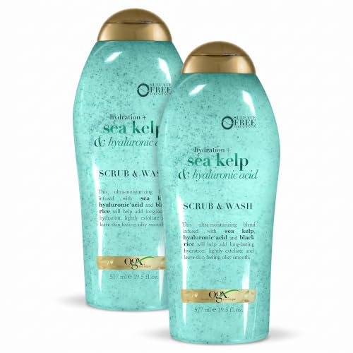 Hydrating Body Scrub & Wash with Sea Kelp & Hyaluronic Acid - Pack of 2, 19.5 Fl Oz