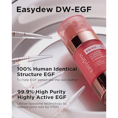 EASYDEW DW-EGF 55% Collagen Silkream Ampoule- Korean Facial Serum for Firmness & Elasticity with EGF Peptides, Amino Acids - Day & Night Age-Defying Silky Smooth Skincare, 1.86oz.