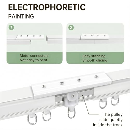 White 18FT Ceiling Curtain Track Set Wall & Ceiling Mount Sliding Rails with Hooks