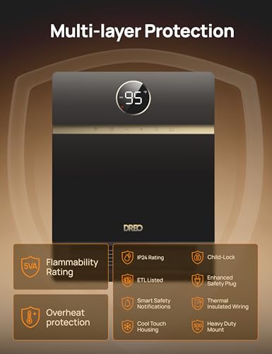 DREO Smart Electric Wall Heater - Black, Indoor, Alexa Compatible