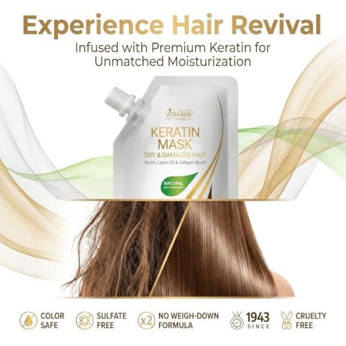 Keratin Hair Mask with Biotin & Collagen - Deep Conditioner for Damaged, Frizzy & Curly Hair - 3.4 Fl Oz