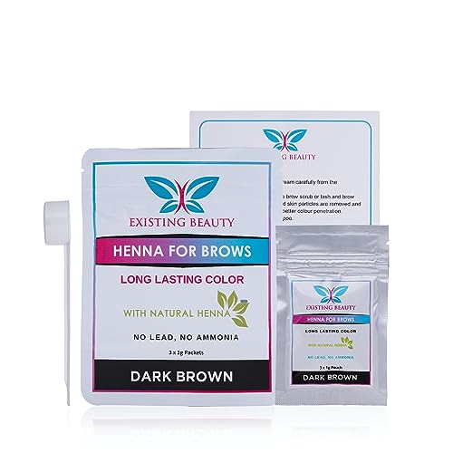 Dark Brown Henna Eyebrow Color Kit ? Long-Lasting Natural Brow Stain with Mixing Bowl & Instructions, 3¡¿1g Packets ? Dark Brown Eyebrow Color by Existing Beauty