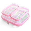 Clear Hard Shell Zipper Case Set - Laser Pink 3 Pcs, Portable Cosmetic & Organizing Bags