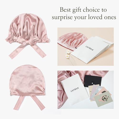 Silk Sleep Cap for Women - Adjustable Mulberry Silk Bonnet Rosy Pink