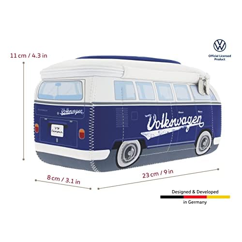 BRISA VW Collection - Volkswagen Neoprene Universal Makeup Cosmetics Toiletry Travel Pharmacy Bag in T1 Bus Design (Blue) (Small (9.1 x 4.3 x 3.1 inches))