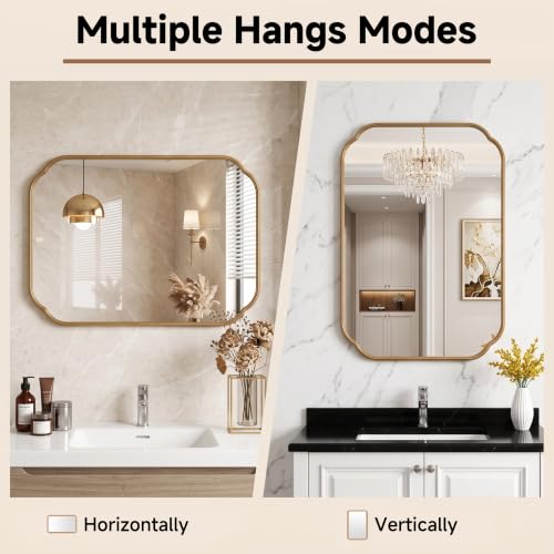 39x29 in Gold Scalloped Mirror with Rust-Proof Metal Frame for Bathroom