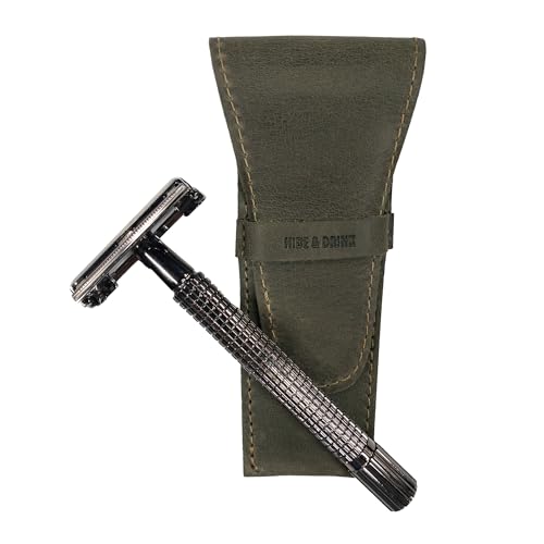 Leather Safety Razor Case - Handmade Travel Shaving Accessory in Dark Jade