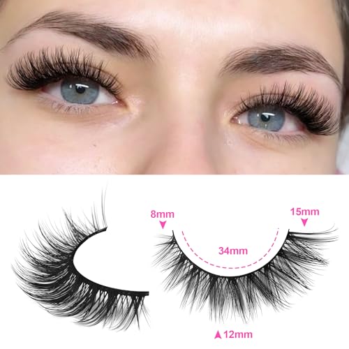 Wispy Lashes Natural Look False Eyelashes with Lash Glue Cat Eye Lashes Kit Lashes Extension with Eyelash Glue Short Lashes Pack, 7 Pairs with Clear Lash Glue by wiwoseo