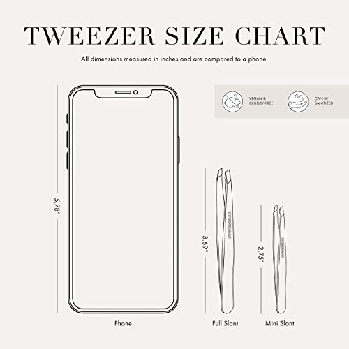 Tweezerman Mini Slant and Point Tip Tweezer - Tweezers Set for Eyebrows, Travel Tweezers for Eyebrows, Facial Hair, (Pack of 2)