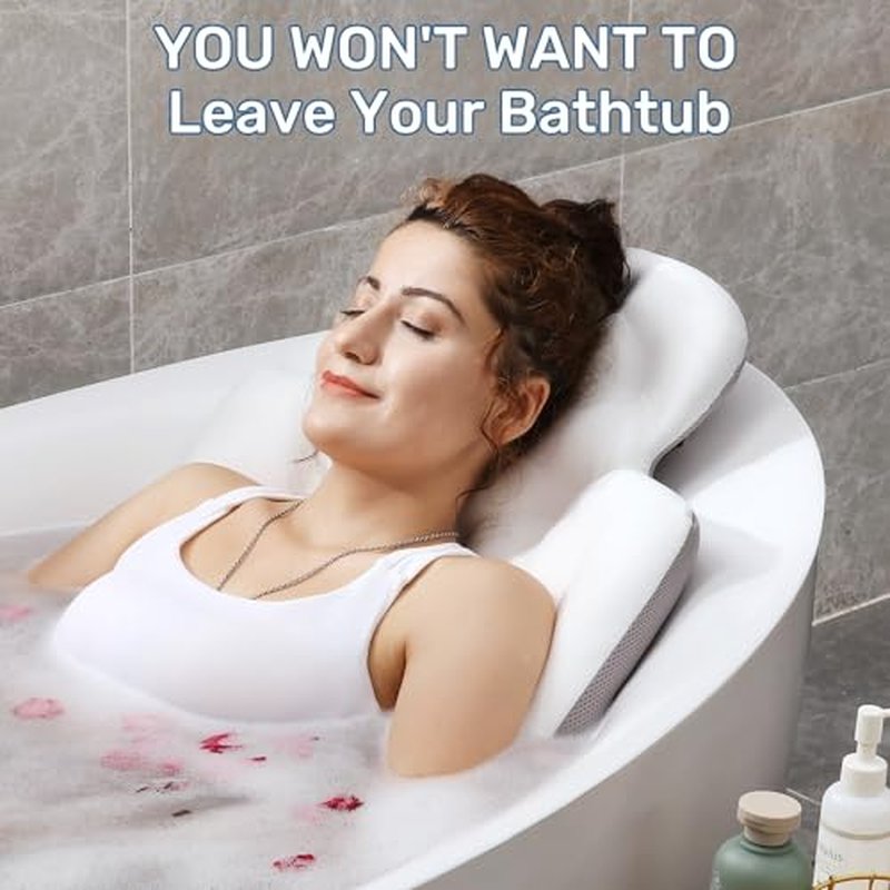 Full Body Bath Pillow for Bathtub, Thick Bathtub Cushion with Laundry Bag, Luxury Tub Pillow for Bath for Headrest Neck and Back Support White 51" x 16"