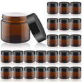 24 Pcs Amber Glass Jars Round Small Glass Jars Empty Refillable Cosmetic Containers with Inner Liners & Black Lids for Make Up Sample Powder Cream Lotion Spice - 60g/2oz