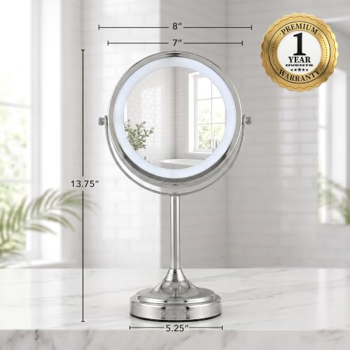 Lighted 7-inch Magnifying Makeup Mirror with 360° Rotation - Polished Chrome Variation