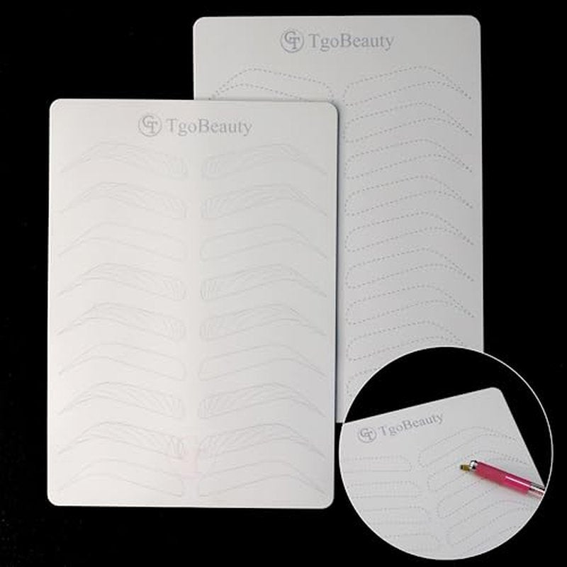 2pcs Professional Double-Sided Nano Brow Practice Skin, White Silicone Microblading Training Pad for Eyebrow Strokes, Permanent Makeup & Tattoo Practice, Reusable Sheets for Beginners & Artists