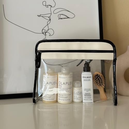 ZOOX Clarity, Luxury Toiletry Cosmetic Bag & Jetset Case w/ Clear See-Thru Window, Travel TSA-Friendly (Ivory, Pouch, Large)