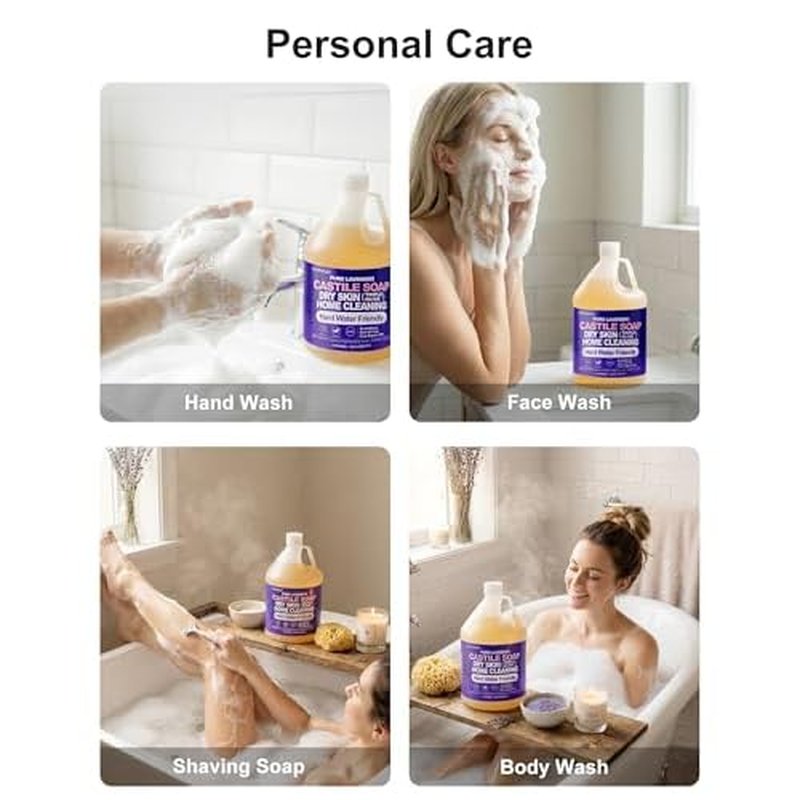 1 Gallon Pure Castile Soap Liquid Lavender, Natural Organic Hand Soap, For Dry Skin, Hand, Face, Body £¦ Home Cleaning, Vegan Hard Water Friendly- 128 fl oz