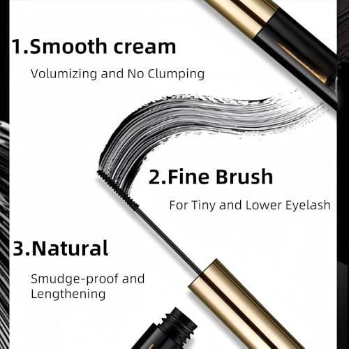 Black Mascara with Ultra Fine brush for Tiny and Lower Eyelash, Smudge-proof, No Clumping, Lengthening and Voluminous Lashes, Long-lasting, Waterproof