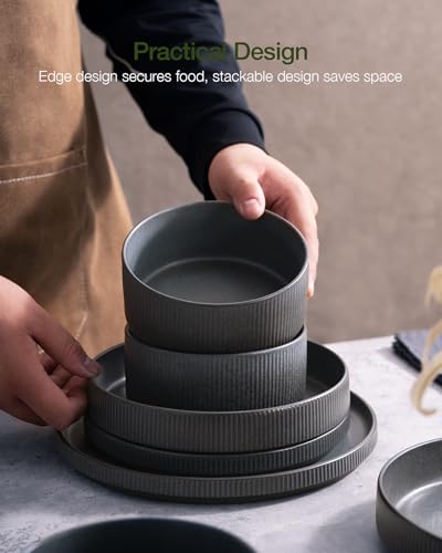 Famiware Matte Dark Charcoal Star Dinnerware Set - 18 Piece Stoneware for 6