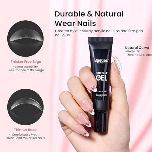 Beetles Gel Nail Kit Medium Almond with 576 Half Matte Nail Tips & UV Lamp (B-Almond M 576pcs)