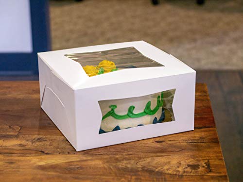 White Bakery Box with Clear Window - 9x9x2.5 Inch, 200 Pack, Food Safe, Easy Assembly