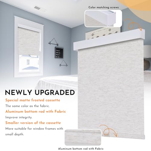 Blackout Cordless Roller Shades - Linen, 52x72 Inches with Valance & UV Protection